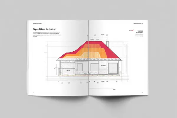Schéma illustrant les pertes de chaleur par la toiture d'une maison