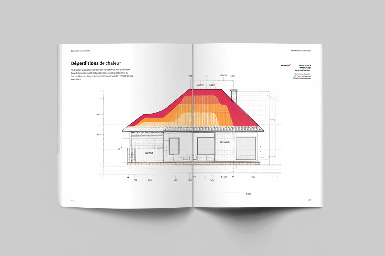 Schéma illustrant les pertes de chaleur par la toiture d'une maison