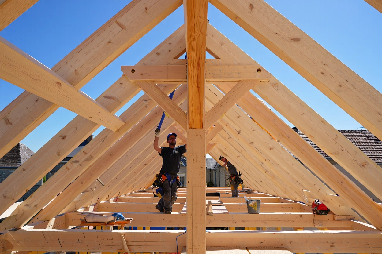 Nouvelle charpente en bois certifié installée par nos charpentiers en Essonne